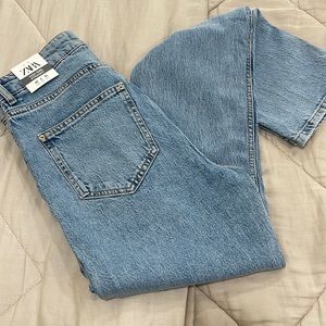Zara blue high rise straight jeans